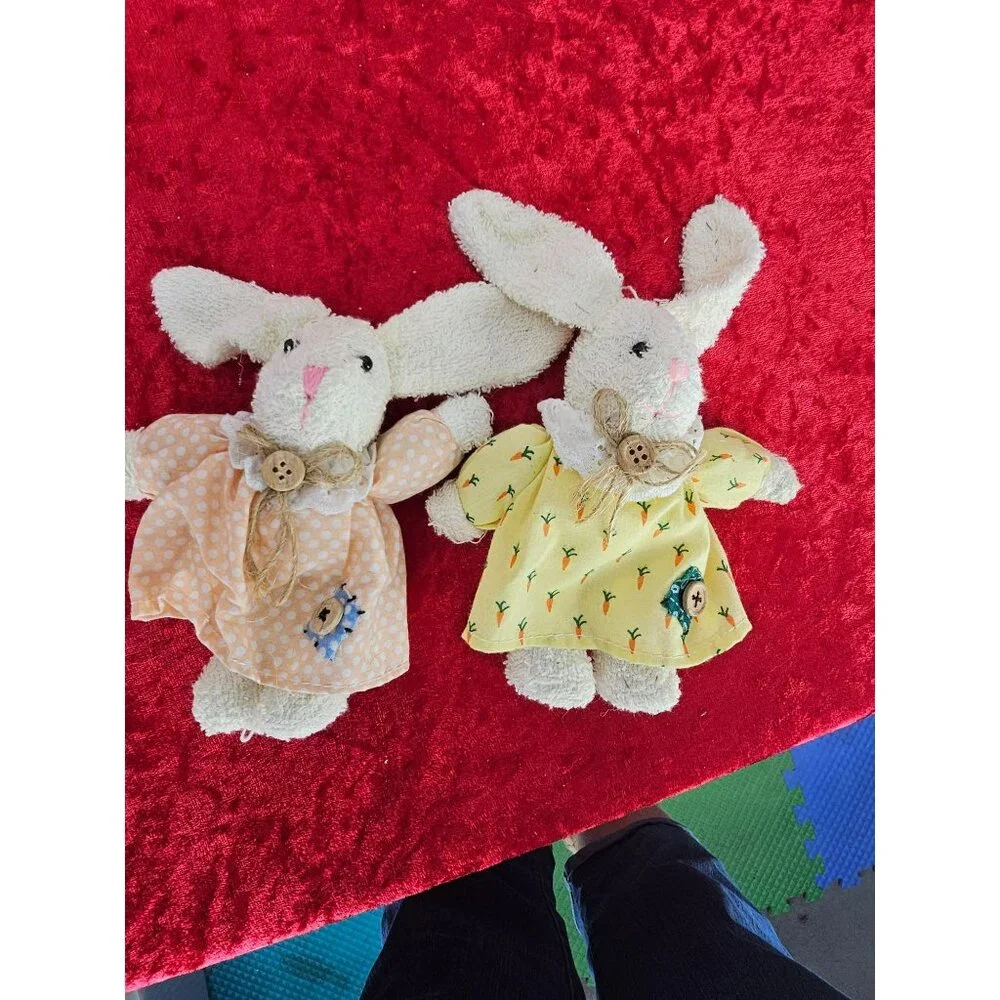 Vintage White Bunny Rabbit Dolls Floppy Ears Stuffed Plush With‎ Clothes